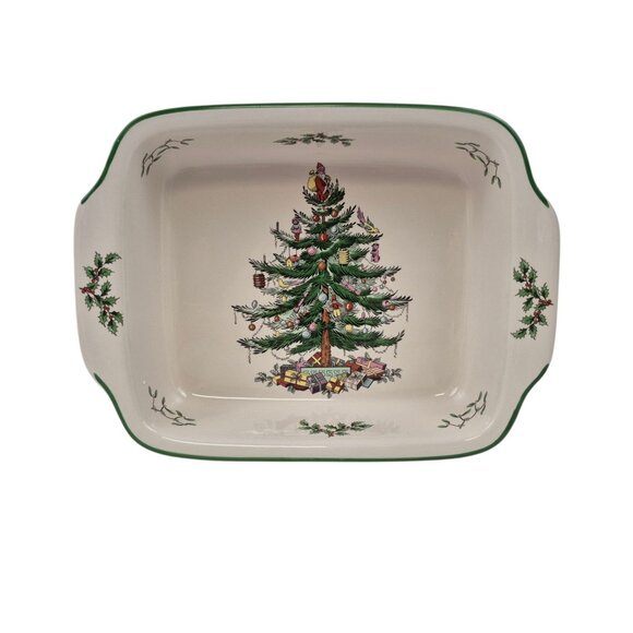 Spode Christmas Tree Rectangular Handled Dish S3324-A10 NIB 12 x 9.5 in Holiday - Picture 2 of 10